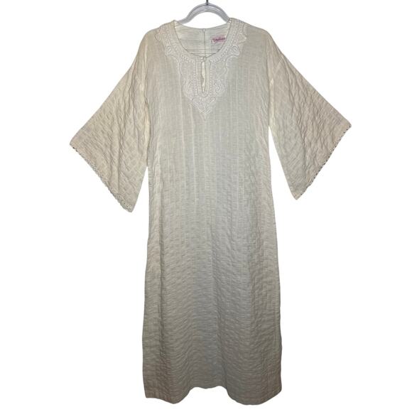 1970s Evelyn Pearson Embroidered Muslin Boho Dress with Bell Sleeves small - Picture 8 of 16